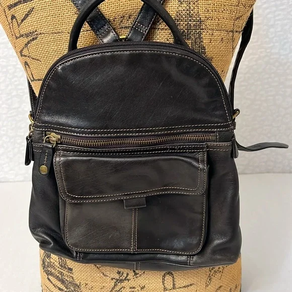 Vintage Fossil Black Leather Backpack Fossil Black Pebbled Leather Backpack Model 75082 Y2K 90 main image 2